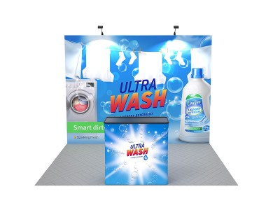 Straight - Medium 10ft - Pop Up Display Stand with Shipping Case to Podium