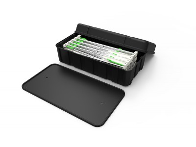 Shipping Case to Podium with printed fabric banner Shipping Case to Podium with printed fabric banner