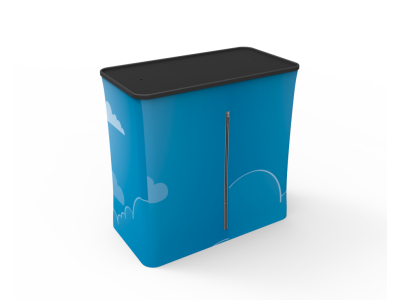 Shipping Case to Podium with printed fabric banner Shipping Case to Podium with printed fabric banner