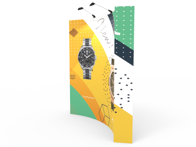 8ft Curved Expanding pop up display stand with front graphic printing