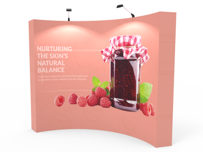 10ft Curved Expanding pop up display stand with front graphic printing 10ft Curved Expanding pop up display stand with front graphic printing