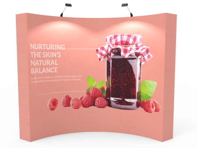 10ft Curved Expanding pop up display stand with front graphic printing 10ft Curved Expanding pop up display stand with front graphic printing