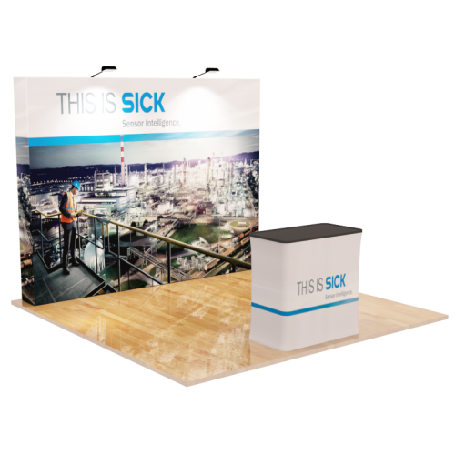 10ft Straight Pop Up Display with Case to Podium