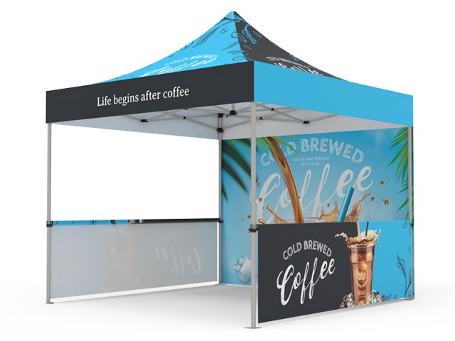 Pop-up Tent 10x10ft with Single-sided Full Backwall & 2x Single-sided Half Side Panel Pop-up Tent 10x10ft with Single-sided Full Backwall & 2x Single-sided Half Side Panel