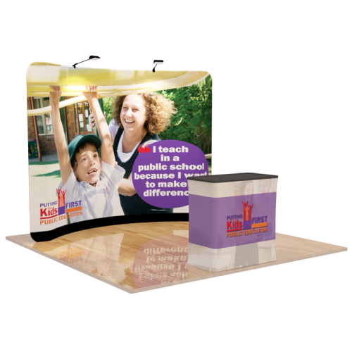 10ft Curved Tension Fabric Display with Case to Podium